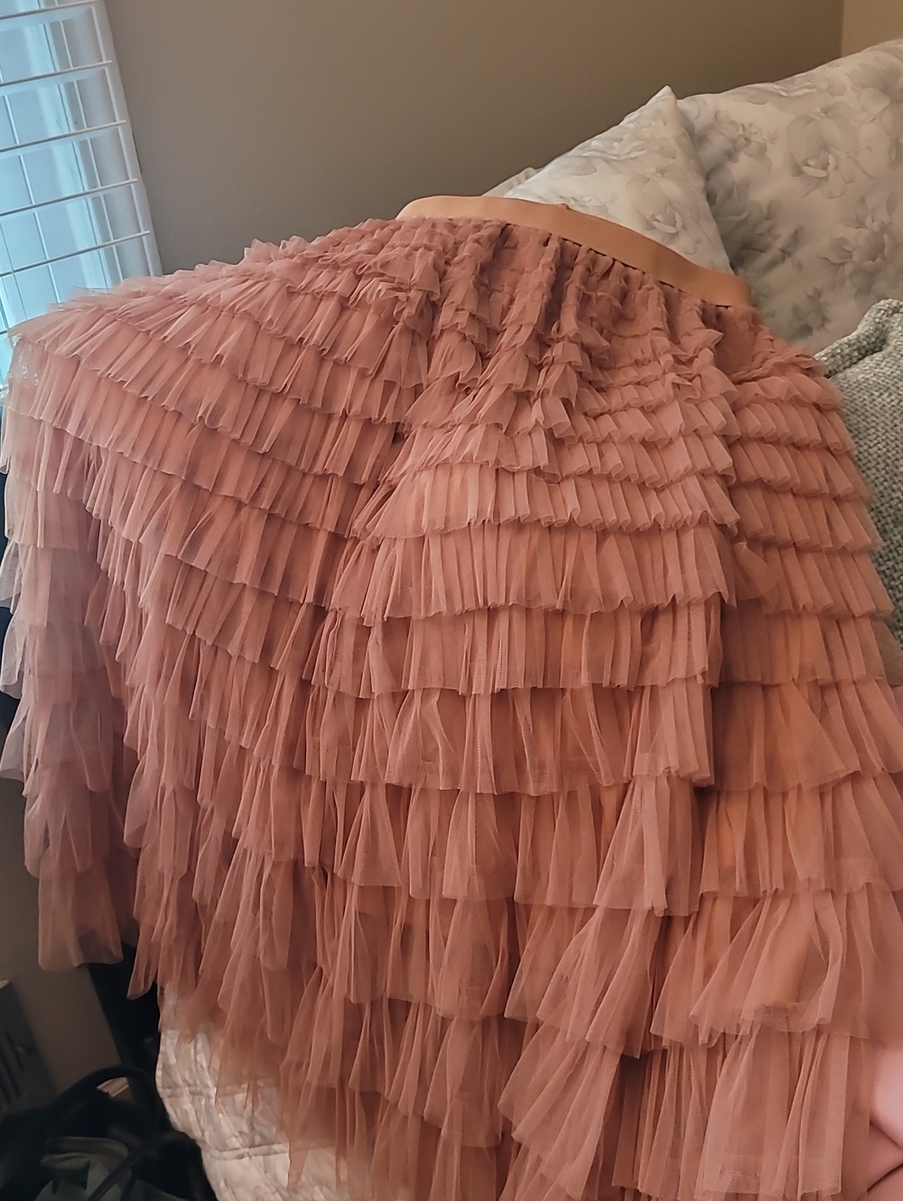 NEVER WORN - Ultra Pink Layered Ruffle Maxi Skirt - Dusty Rose